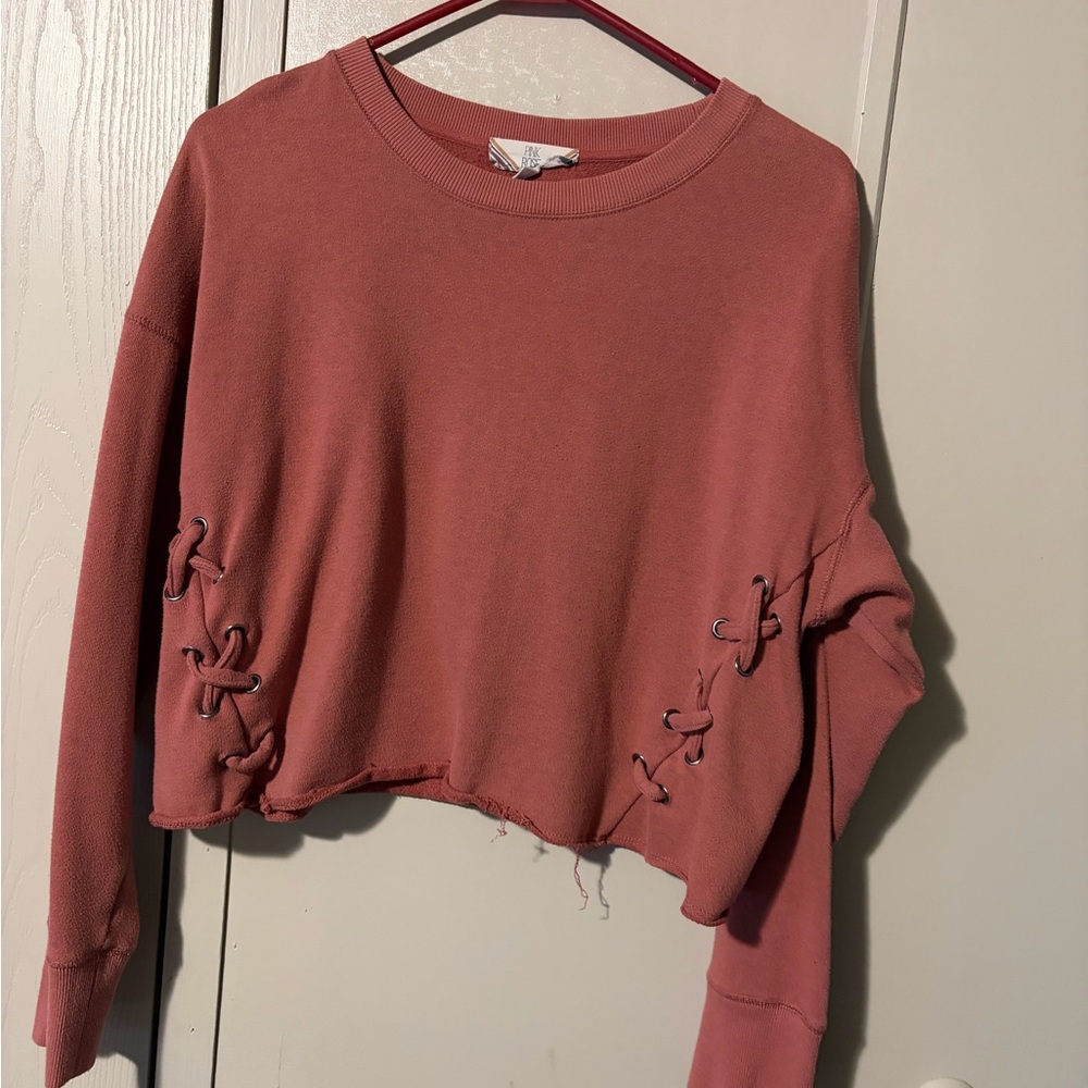 Pink Rose Dusty Pink Lace-Up Crop Top